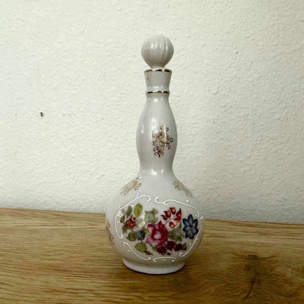 Vintage Porcelain Floral Perfume Bottle‎ and Stopper Unknown Maker French